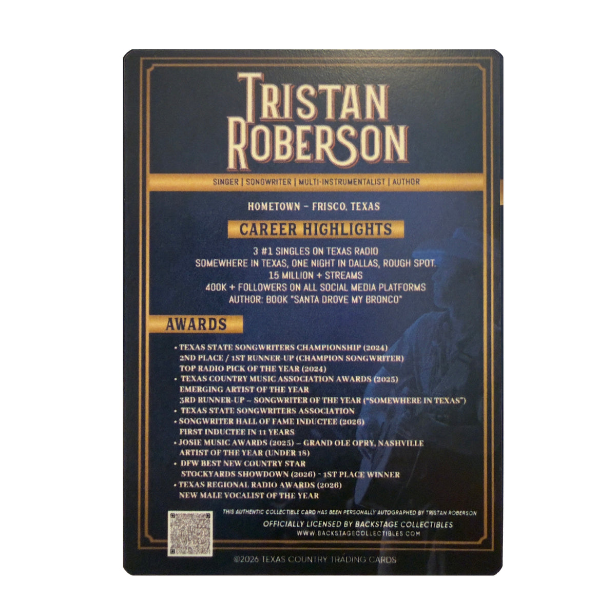 Tristan Roberson Autographed Trading Card